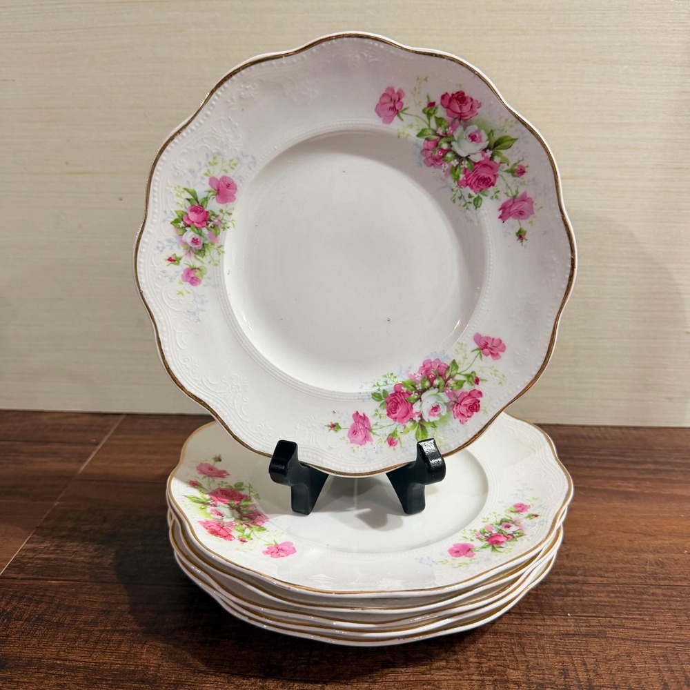 6 Smith Phillips Bread & Butter Plate 7" Pink Rose Princess Porcelain Gold Trim